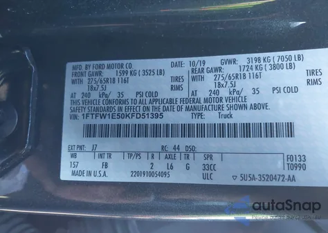 2019 Ford F-150 Xlt z USA, uszkodzony, nr VIN 1FTFW1E50KFD51395